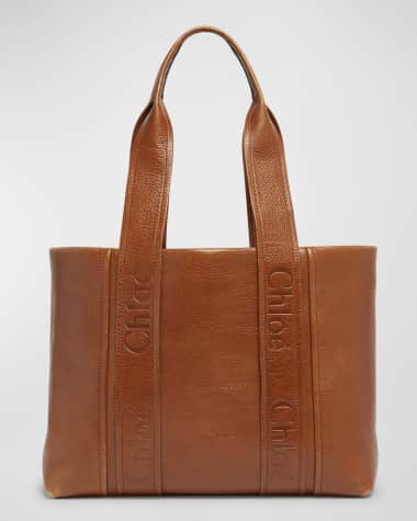 Chloe Woody Medium Tote Bag in Shiny Grained Calfskin