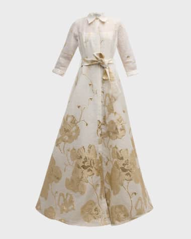 Rickie Freeman for Teri Jon A-Line Metallic Jacquard Shirt Gown