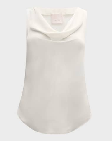 Cinq a Sept Olsen Sleeveless Silk Charmeuse Cowl-Neck Top