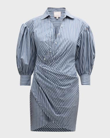 Cinq a Sept Sabrina Macaulay Stripe Crossover Mini Shirtdress