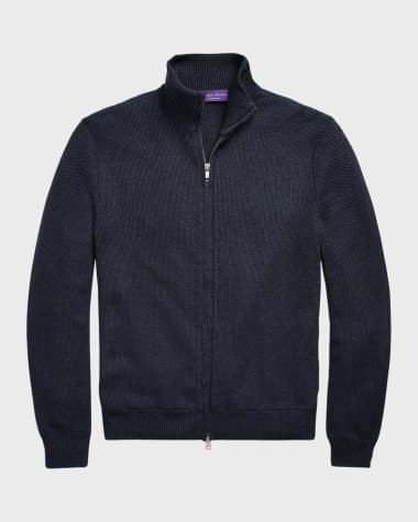 Ralph Lauren Purple Label Men's Silk-Cotton Full-Zip Sweater