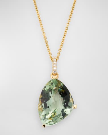 Lisa Nik 18K Yellow Gold Green Quartz and Diamond Necklace