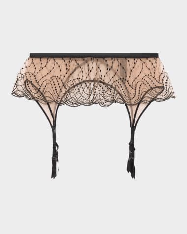 Kiki De Montparnasse Ondule Embroidered Tulle Garter Straps