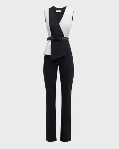 Chiara Boni La Petite Robe Belted Sleeveless Two-Tone Jumpsuit