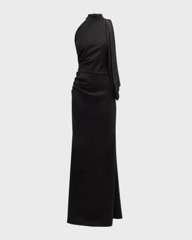 Chiara Boni La Petite Robe Pleated Mock-Neck Shimmer Gown