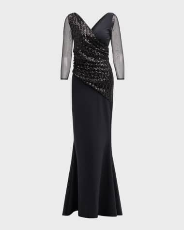 Chiara Boni La Petite Robe Sequin Illusion-Sleeve Trumpet Gown