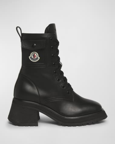 Moncler Gigi Leather Lace-Up Ankle Boots