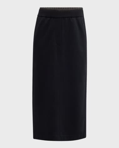Brunello Cucinelli Smooth Cotton Fleece Midi Travel Skirt