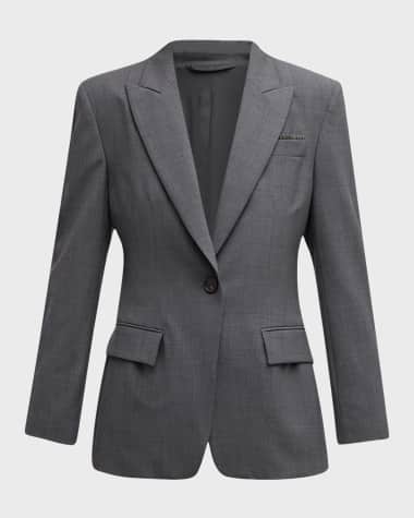 Brunello Cucinelli Monili-Tube Tropical Wool Single-Breasted Blazer
