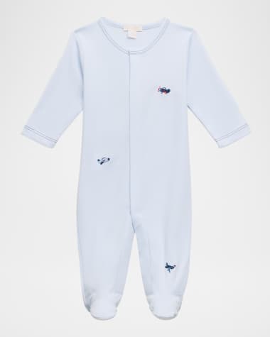 Kissy Kissy Boy's Sky-High Planes Hand Embroidered Footie, Size Newborn-9M