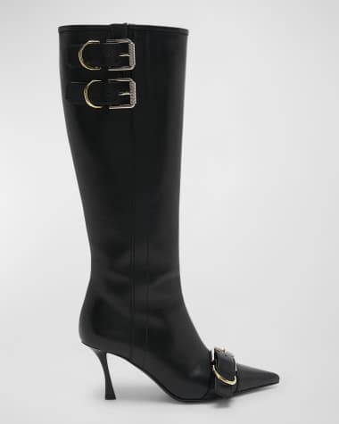 Givenchy Voyou Leather Buckle Knee Boots