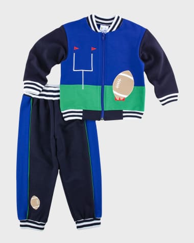 Florence Eiseman Boy's Football French Terry Jacket & Pants Set, Size 9M-4