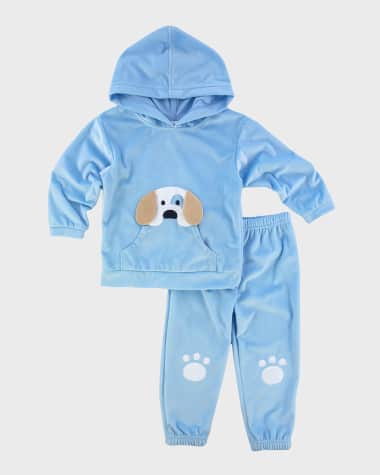 Florence Eiseman Boy's Velour Hoodie & Pants W/ Puppy Applique, Size 6M-24M