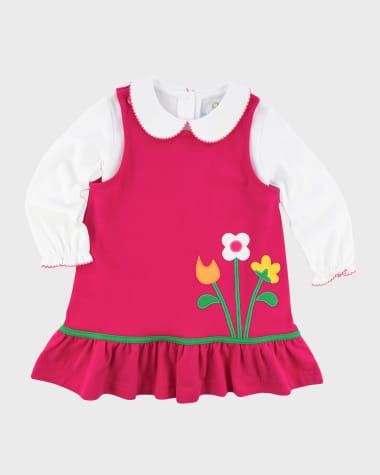 Florence Eiseman Girl's Pique Knit Dress W/ Flowers & Blouse, Size 2-6