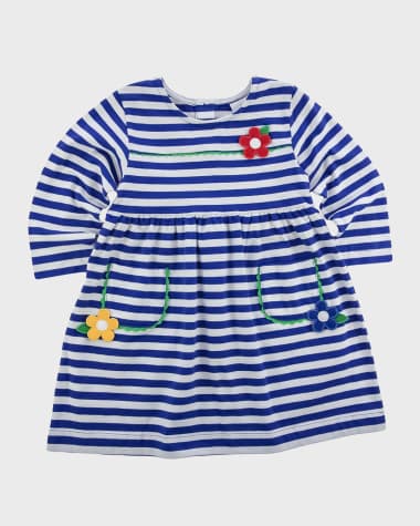 Florence Eiseman Girl's Striped Dress W/ 3D Floral Details, Size 12M-6