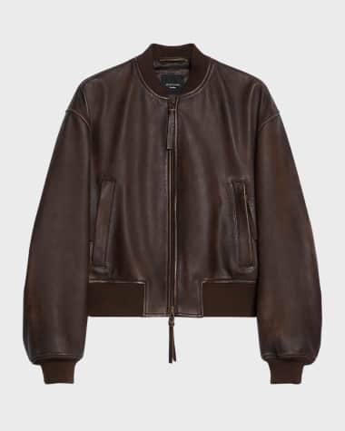 Weekend Max Mara Hiltex Zip-Front Distressed Leather Jacket