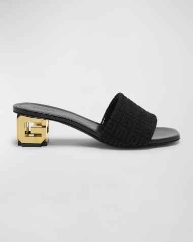 Givenchy Monogram Cotton G Cube-Heel Mule Sandals