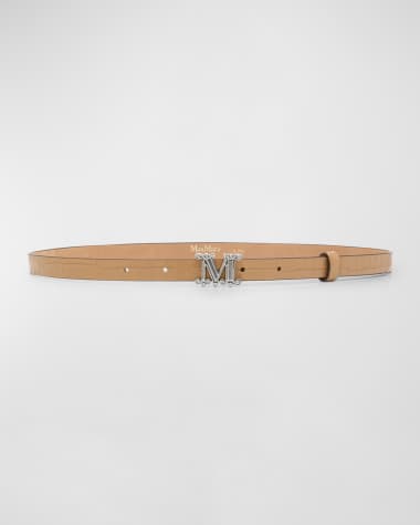 Max Mara Croc-Embossed Brown Leather Skinny Belt