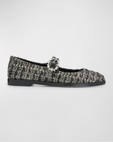 Stuart Weitzman Loralei Tweed Crystal Mary Jane Flats