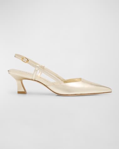 Stuart Weitzman Vinnie Metallic Kitten Slingback Pumps