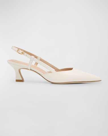 Stuart Weitzman Vinnie Leather Kitten Slingback Pumps