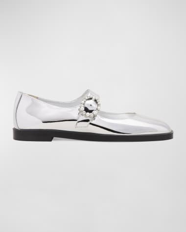 Stuart Weitzman Loralei Metallic Crystal Mary Jane Flats