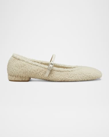 Stuart Weitzman Lennox Shearling Mary Jane Ballerina Flats