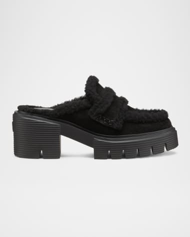Stuart Weitzman Lennox Suede Shearling Loafer Mules
