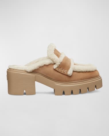 Stuart Weitzman Lennox Suede Shearling Loafer Mules