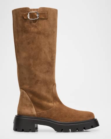 Stuart Weitzman Emerson Suede Buckle Biker Boots
