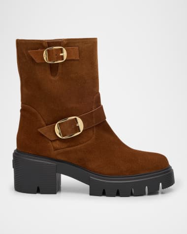 Stuart Weitzman Soho Suede Buckle Moto Booties