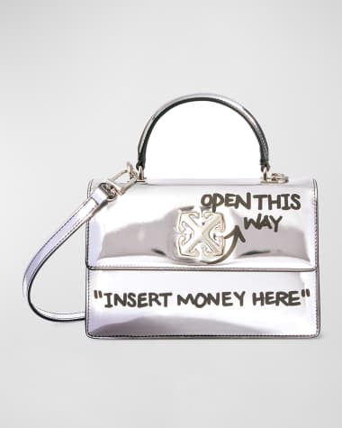 Off-White Jitney 1.4 Quote Metallic Leather Top-Handle Bag