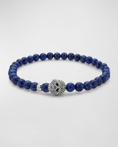 LAGOS Men's Sterling Silver Anthem Lapis Skull Beaded Bracelet, 6mm