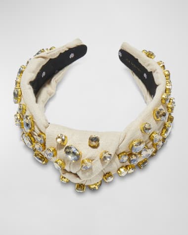 Lele Sadoughi Embellished Cotton-Linen Knotted Headband
