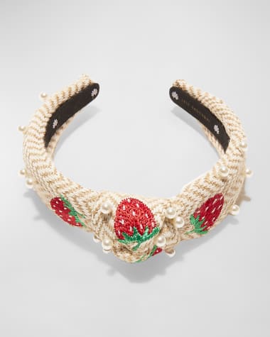 Lele Sadoughi Kids Pearly Embroidered Strawberry Headband