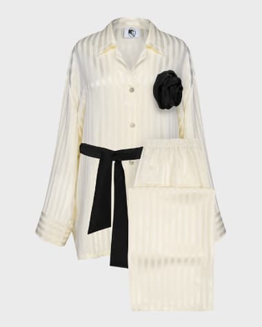 Sleeper The Rose Oversized Striped Satin Pajama Set