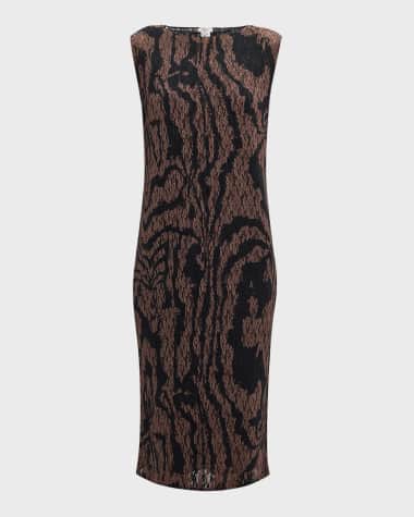 Lafayette 148 New York Abstract-Print Plisse Midi Dress