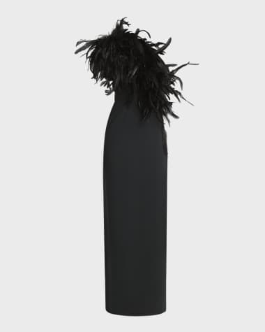 Dolce&Gabbana Feather Asymmetric High-Slit Gown