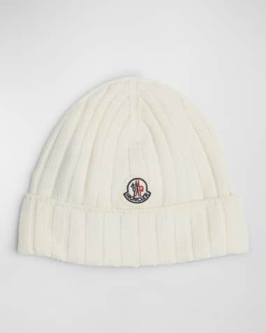 Moncler Girl's Ribbed Wool Beanie with Logo Patch, Size XXXS-XS