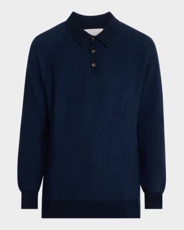 Neiman Marcus Men's Cashmere Rib Polo Sweater