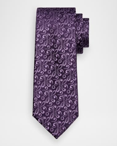 Charvet Men's Curly Embroidered Silk Tie