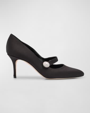 Manolo Blahnik Satin Crystal Mary Jane Pumps