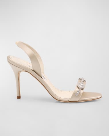 Manolo Blahnik Crystal Satin Halter Sandals