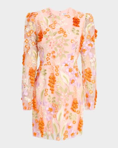 HELSI Erika Puff-Shoulder Floral Applique Mini Dress