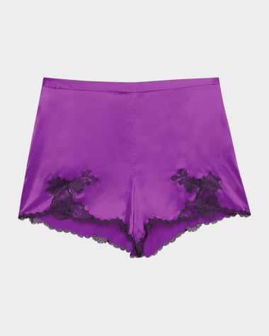 Josie Natori Lolita Lace-Trim Silk Charmeuse Shorts