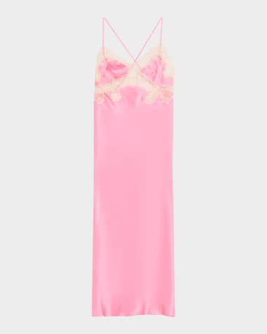 Josie Natori Lolita Lace-Trim Silk Charmeuse Nightgown