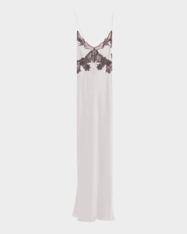 Josie Natori Lolita Lace-Trim Silk Charmeuse Nightgown