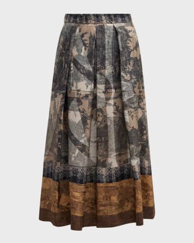 Pierre-Louis Mascia Pleated Toile-Print Midi Skirt