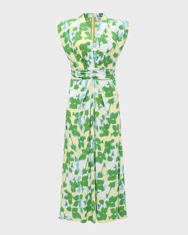 Diane von Furstenberg Livia Pleated Floral-Print Midi Dress