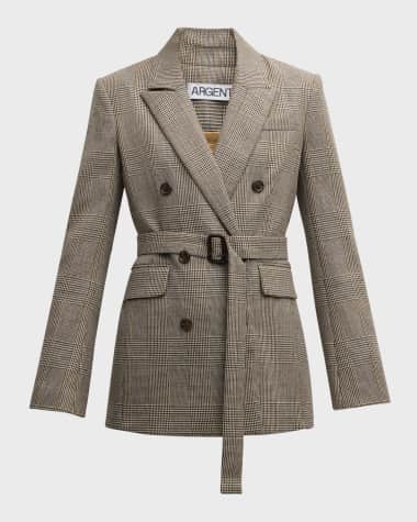 ARGENT Belted Plaid Houndstooth Blazer
